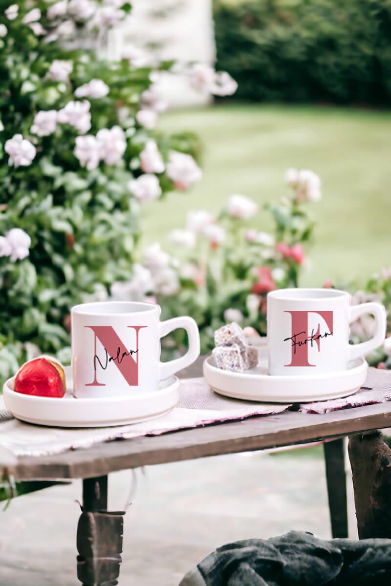 Baş Harfli Üzeri İsim Yazılı İkili Concept Türk Kahvesi Fincanı