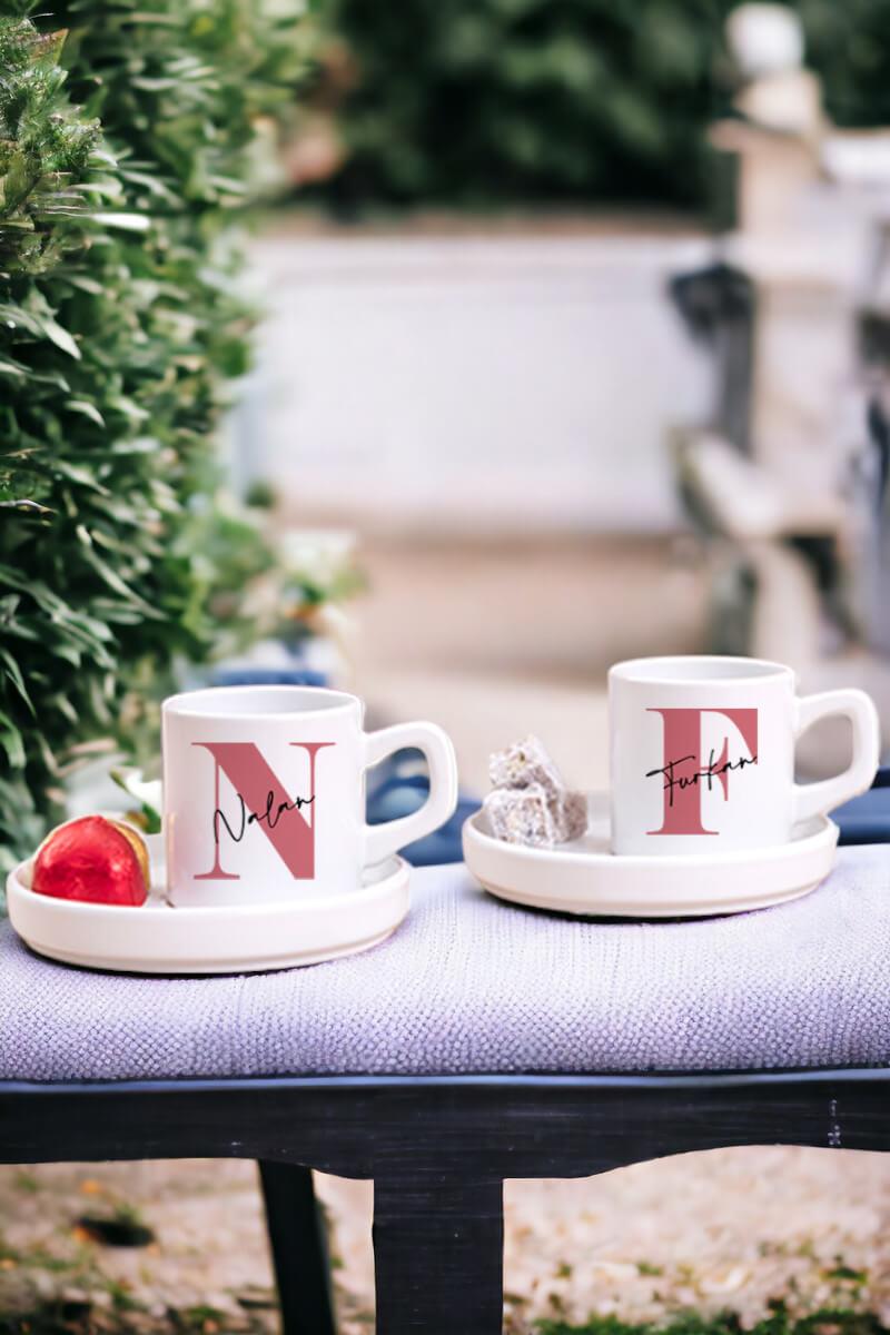 Baş Harfli Üzeri İsim Yazılı İkili Concept Türk Kahvesi Fincanı