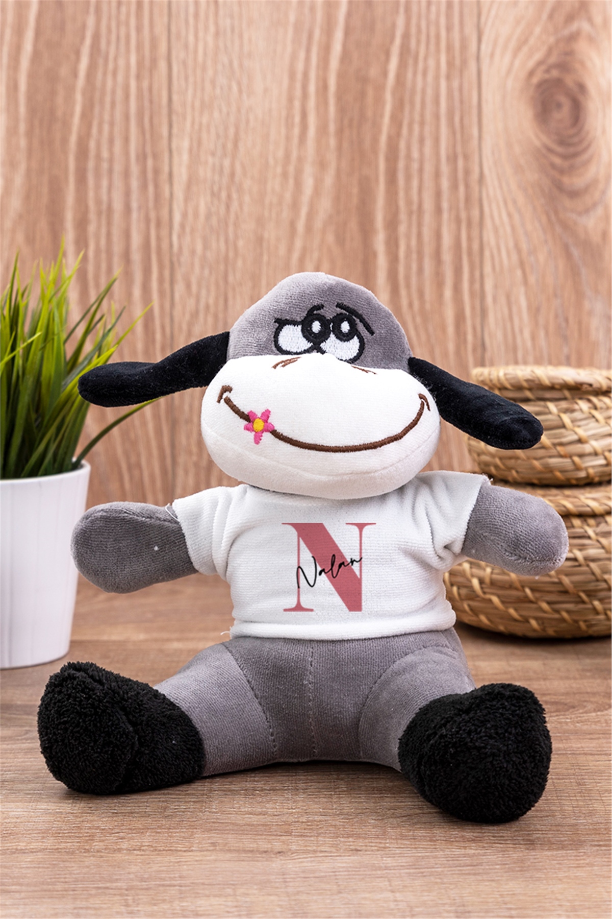 Baş Harfli Üzeri İsim Yazılı Peluş Eşek