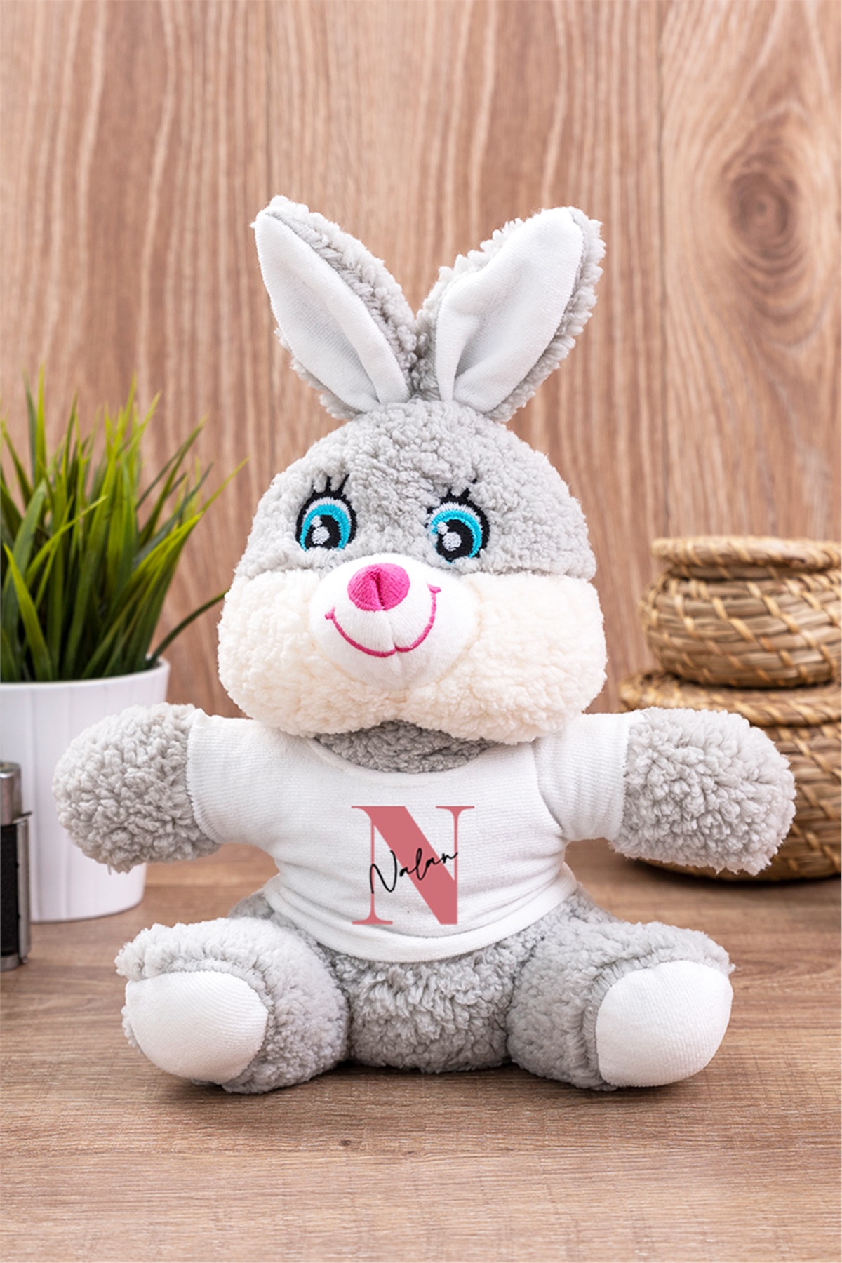 Baş Harfli Üzeri İsim Yazılı Peluş Tavşan