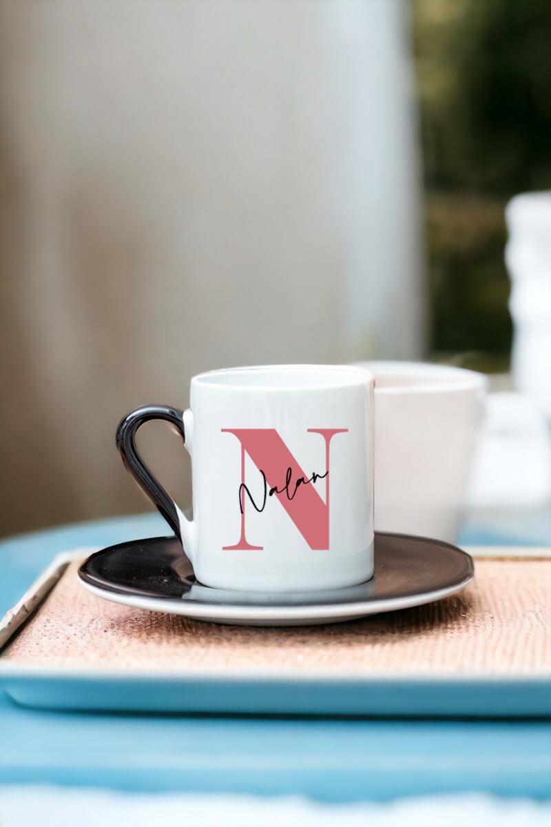 Baş Harfli Üzeri İsim Yazılı Renkli Türk Kahvesi Fincanı