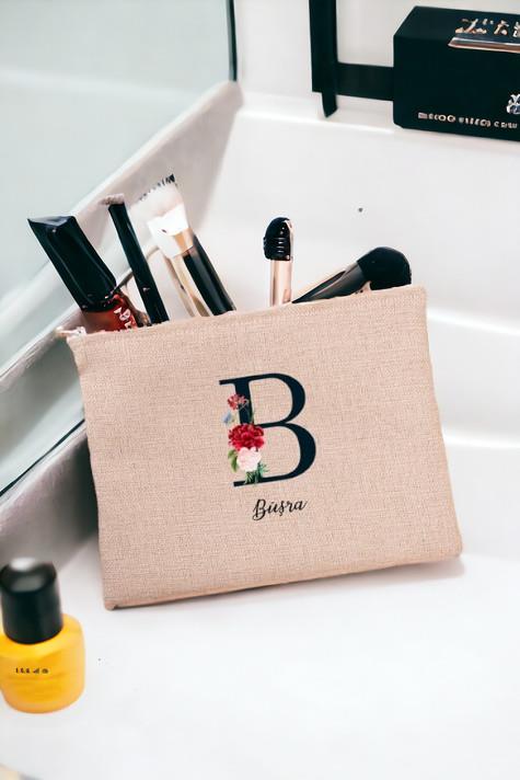 Baş Harfli ve İsimli Keten Bez El Çantası