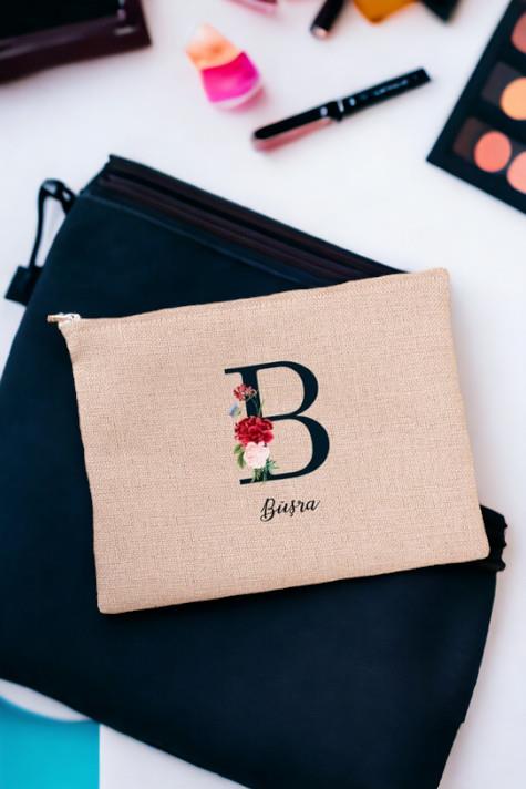 Baş Harfli ve İsimli Keten Bez El Çantası