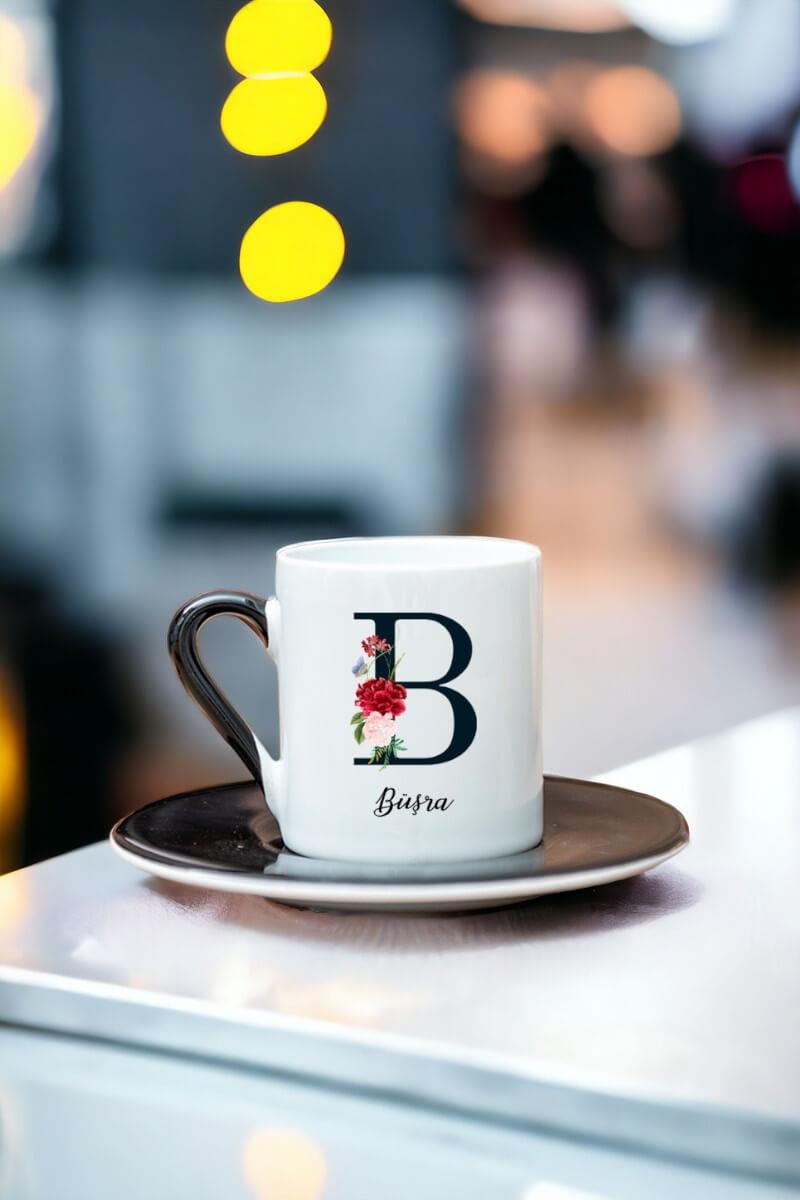 Baş Harfli ve İsimli Renkli Türk Kahvesi Fincanı