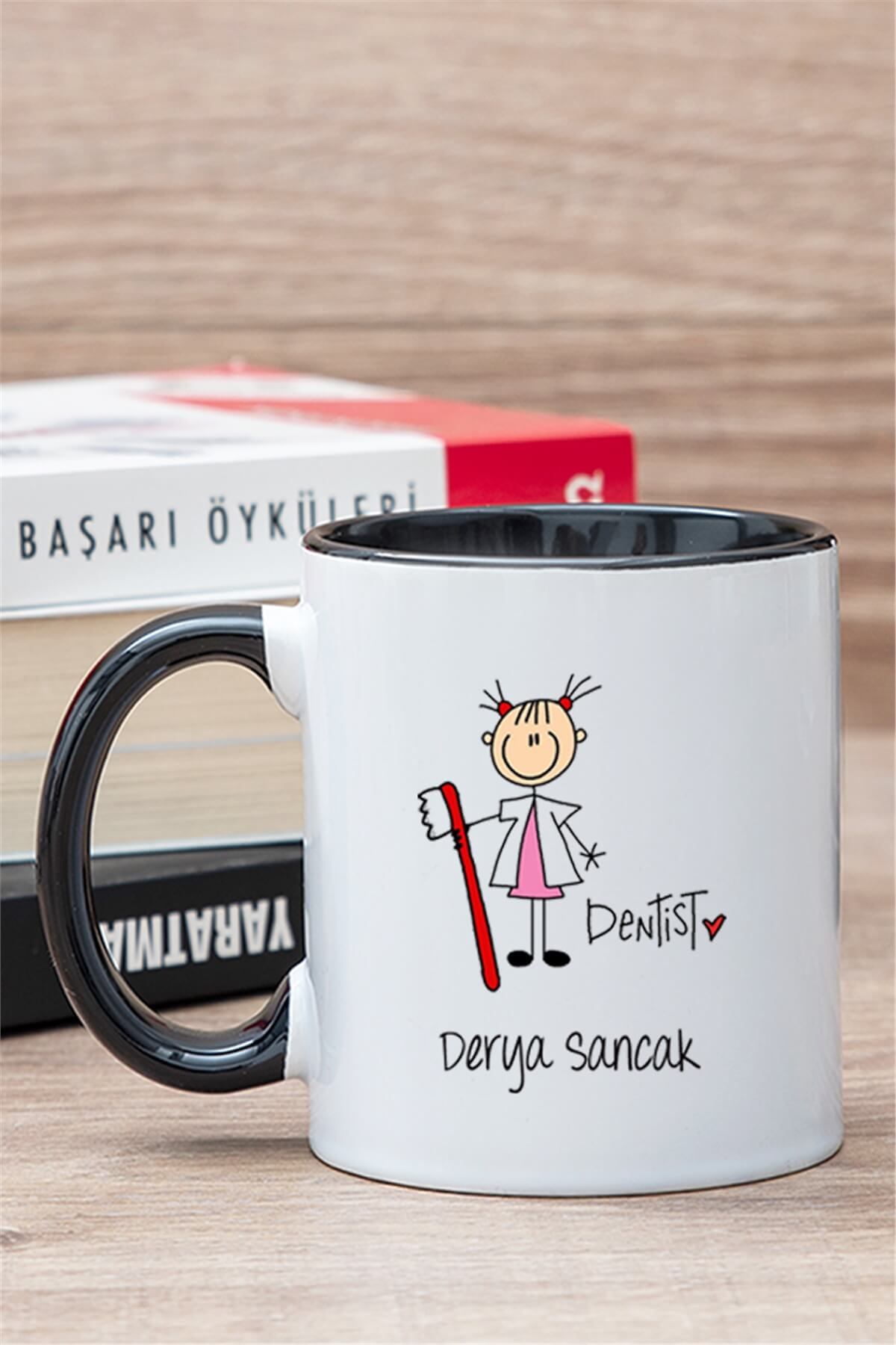 Bayan Diş Hekimi Karikatürü İçi Renkli Kupa Bardak