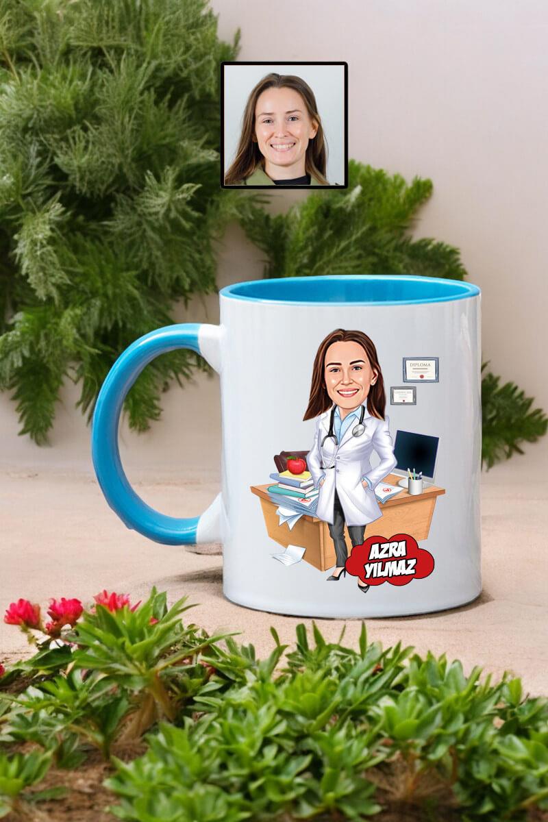 Bayan Doktora Hediye Doktor Karikatürlü Kupa Bardak