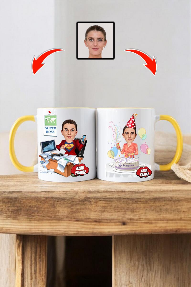 Bayan Patrona Doğum Günü Hediyesi Karikatürlü Kupa Bardak