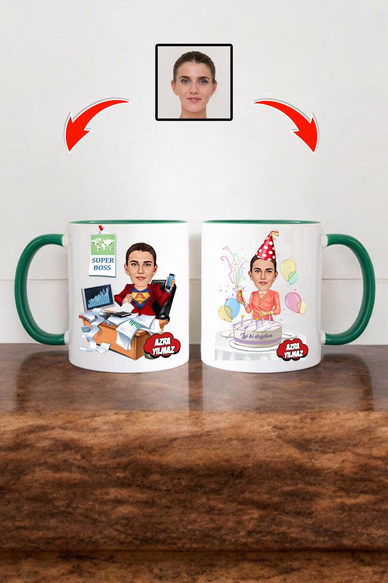 Bayan Patrona Doğum Günü Hediyesi Karikatürlü Kupa Bardak