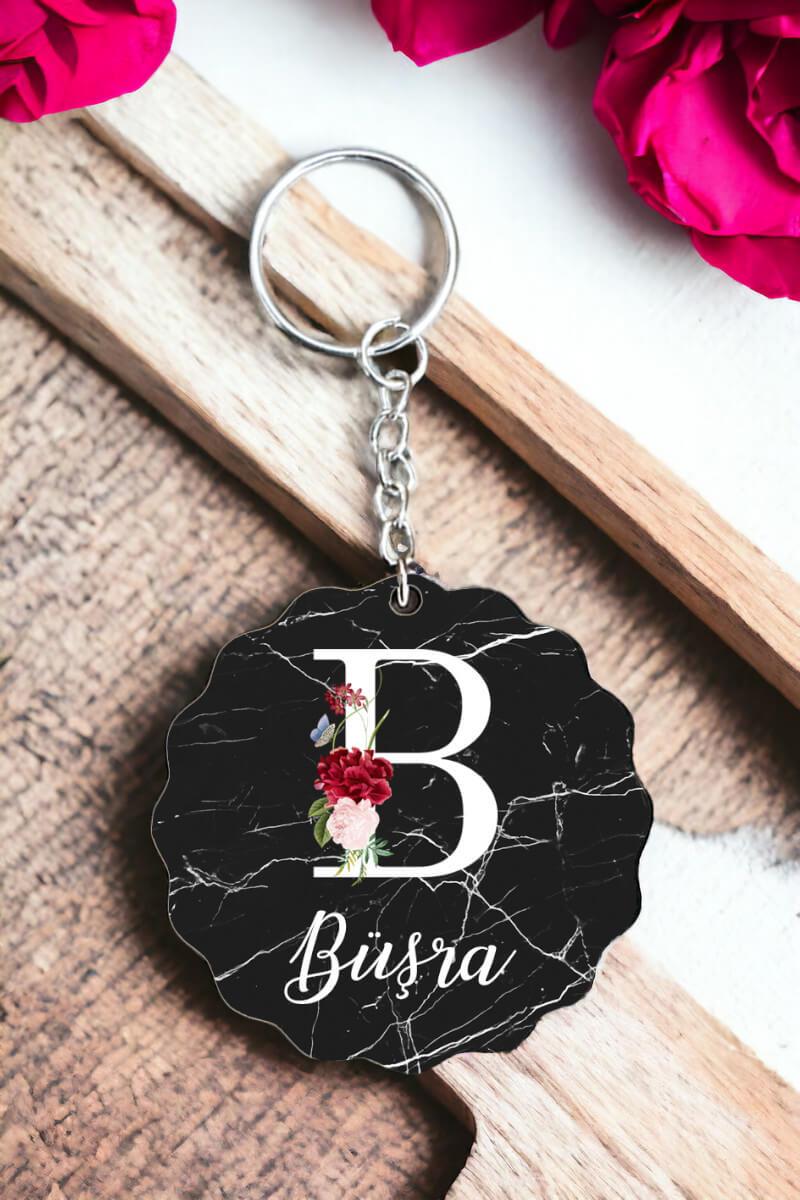 Bayana Özel Hediye Siyah Mermer Tasarım İsme Özel Anahtarlık
