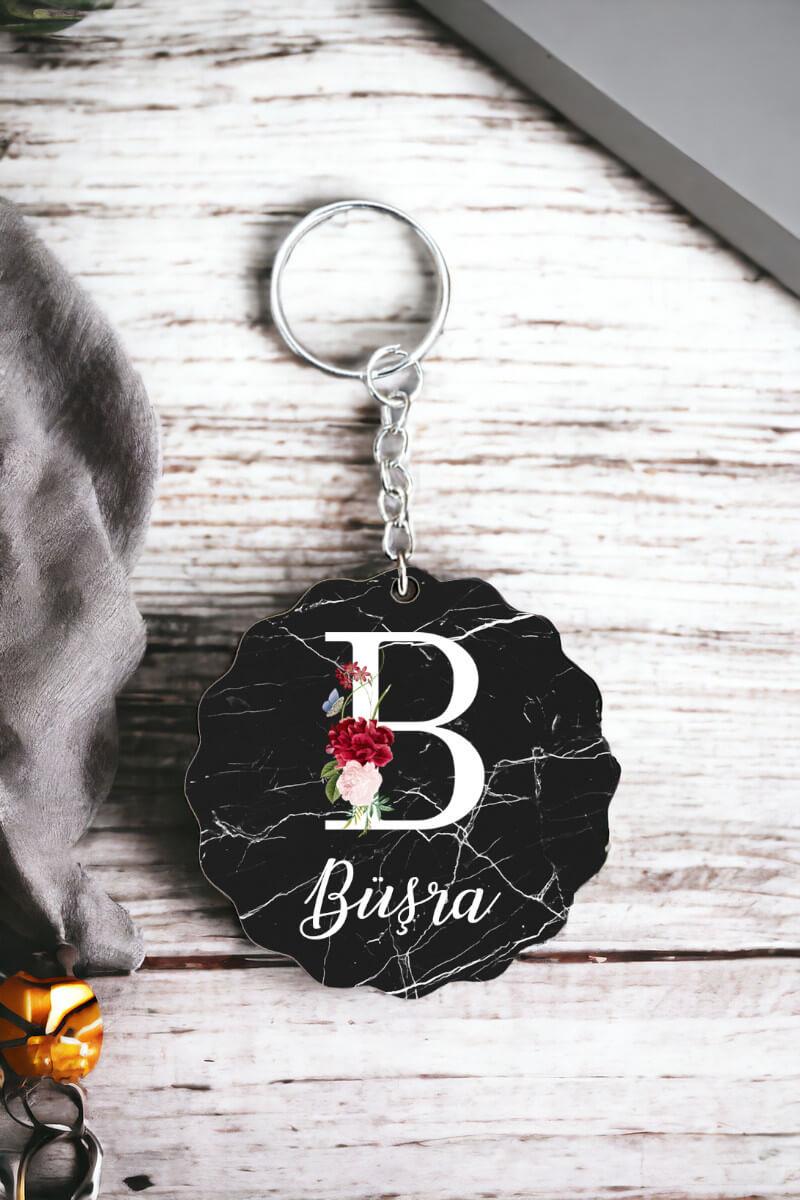 Bayana Özel Hediye Siyah Mermer Tasarım İsme Özel Anahtarlık
