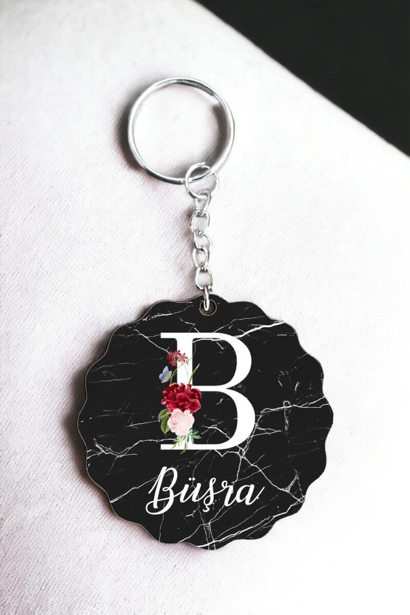 Bayana Özel Hediye Siyah Mermer Tasarım İsme Özel Anahtarlık
