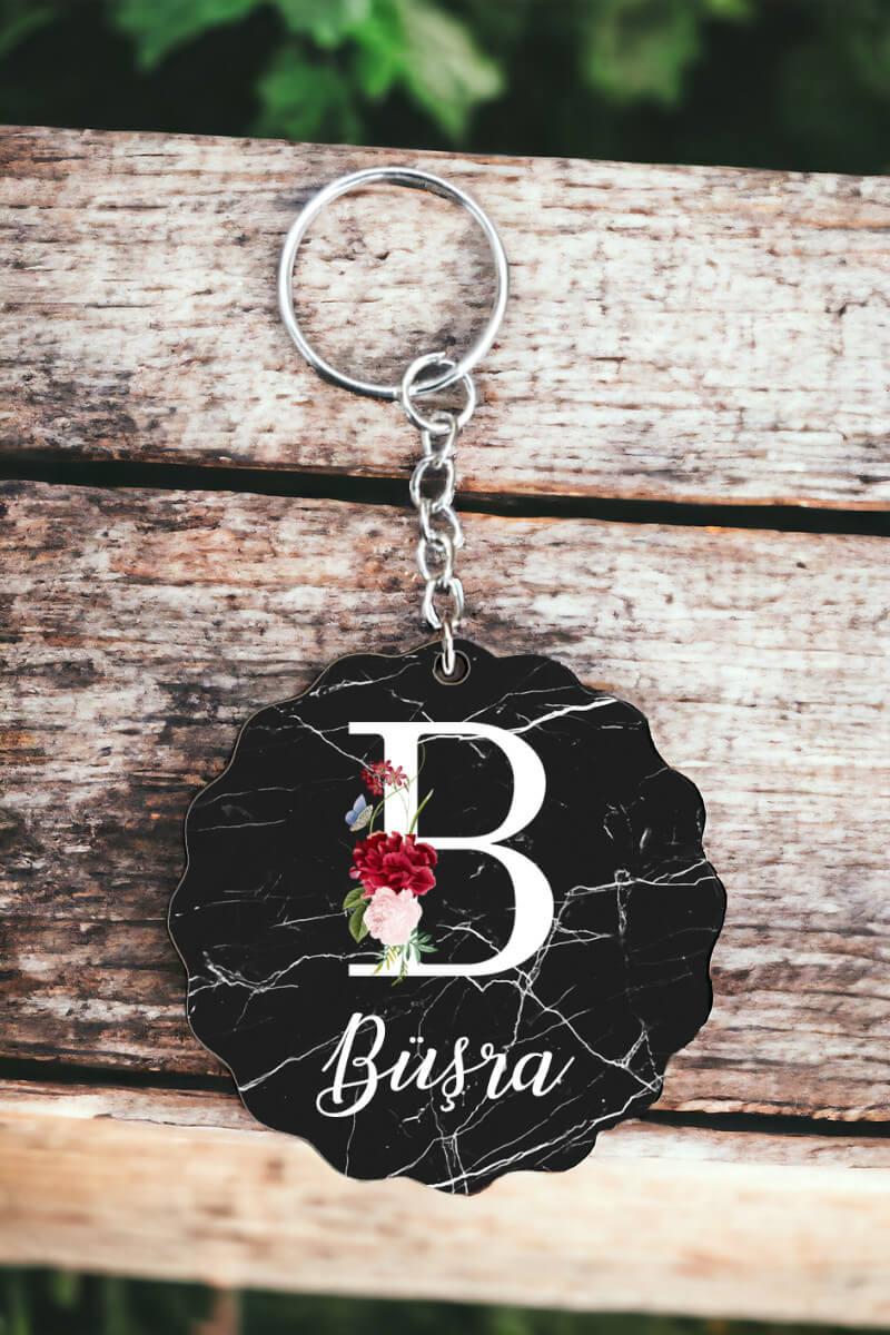 Bayana Özel Hediye Siyah Mermer Tasarım İsme Özel Anahtarlık