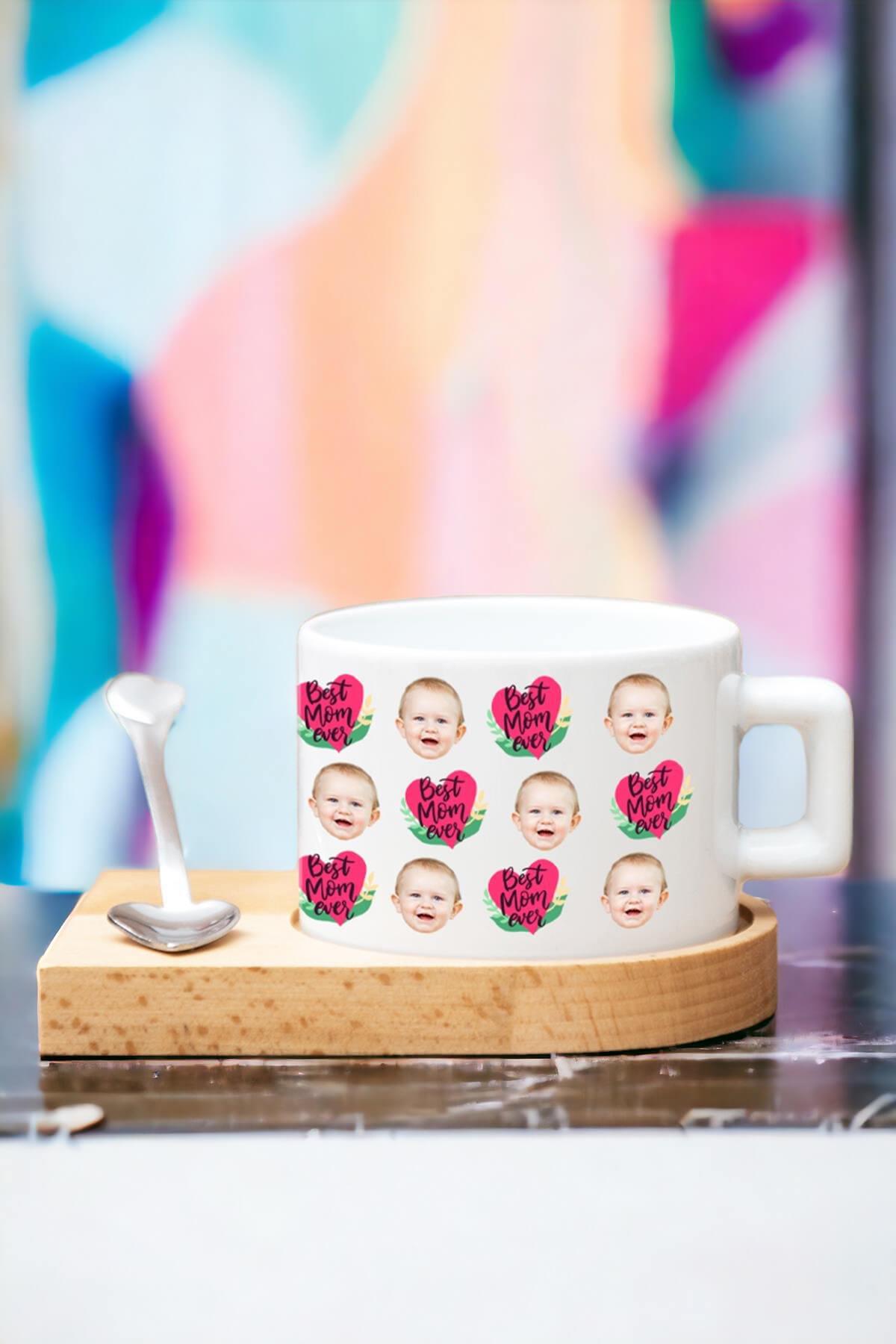 Bebekten Anneye Anneler Günü Hediyesi Ahşap Altlıklı Fincan