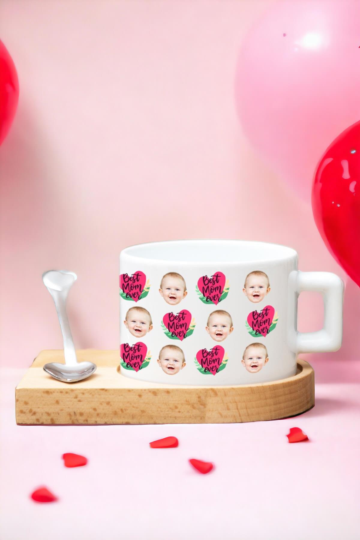 Bebekten Anneye Anneler Günü Hediyesi Ahşap Altlıklı Fincan