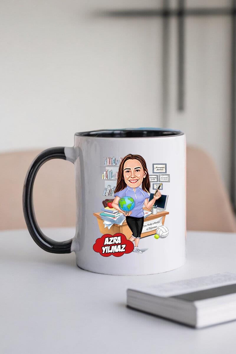 Beden Eğitimi Öğretmenine Hediye Kadın Öğretmen Karikatürlü Kupa