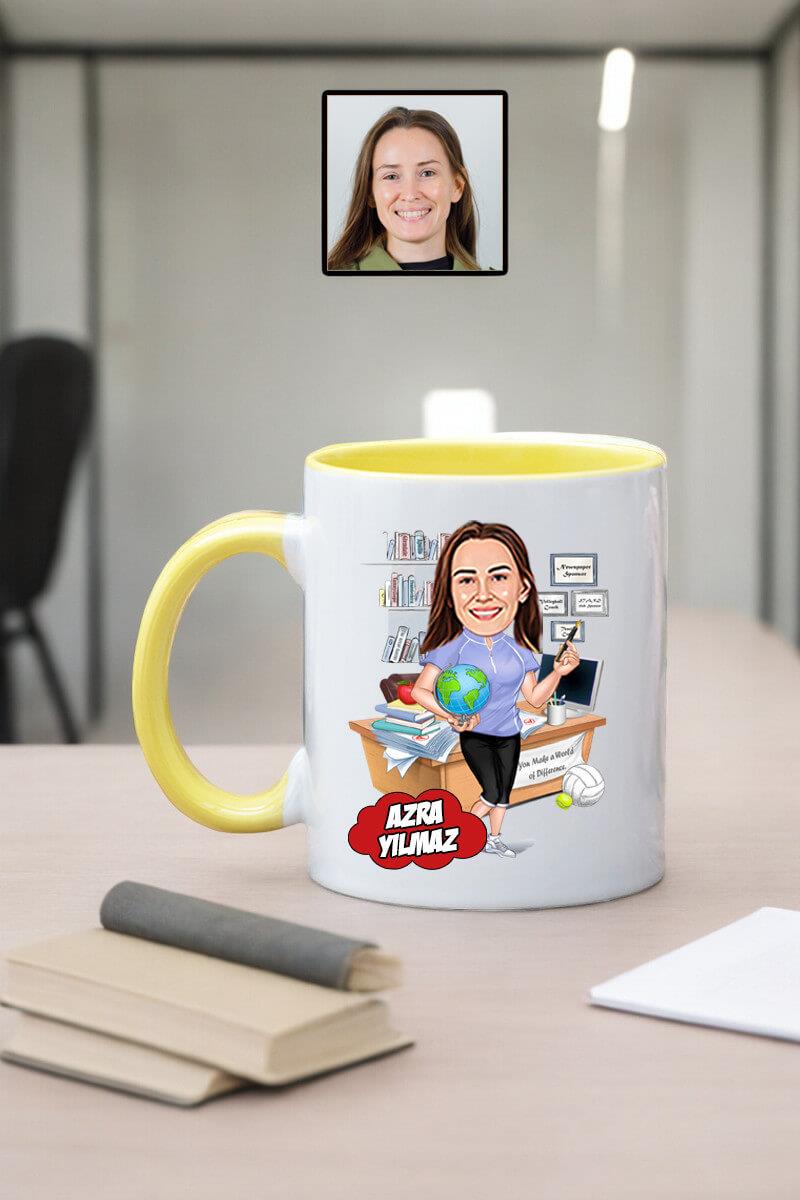 Beden Eğitimi Öğretmenine Hediye Kadın Öğretmen Karikatürlü Kupa