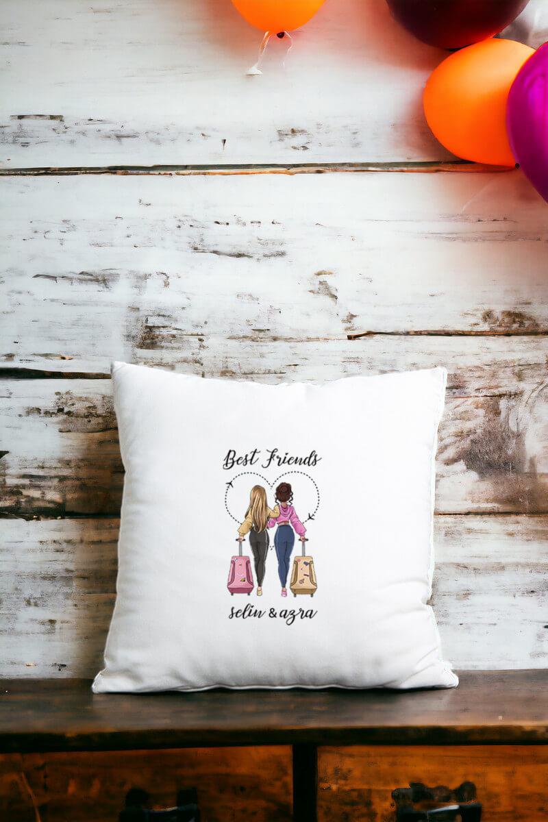 Best Friends Saten Kare Yastık