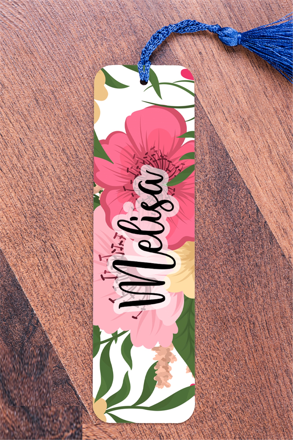 Çiçek Arka Planlı İsimli Metal Kitap Ayracı