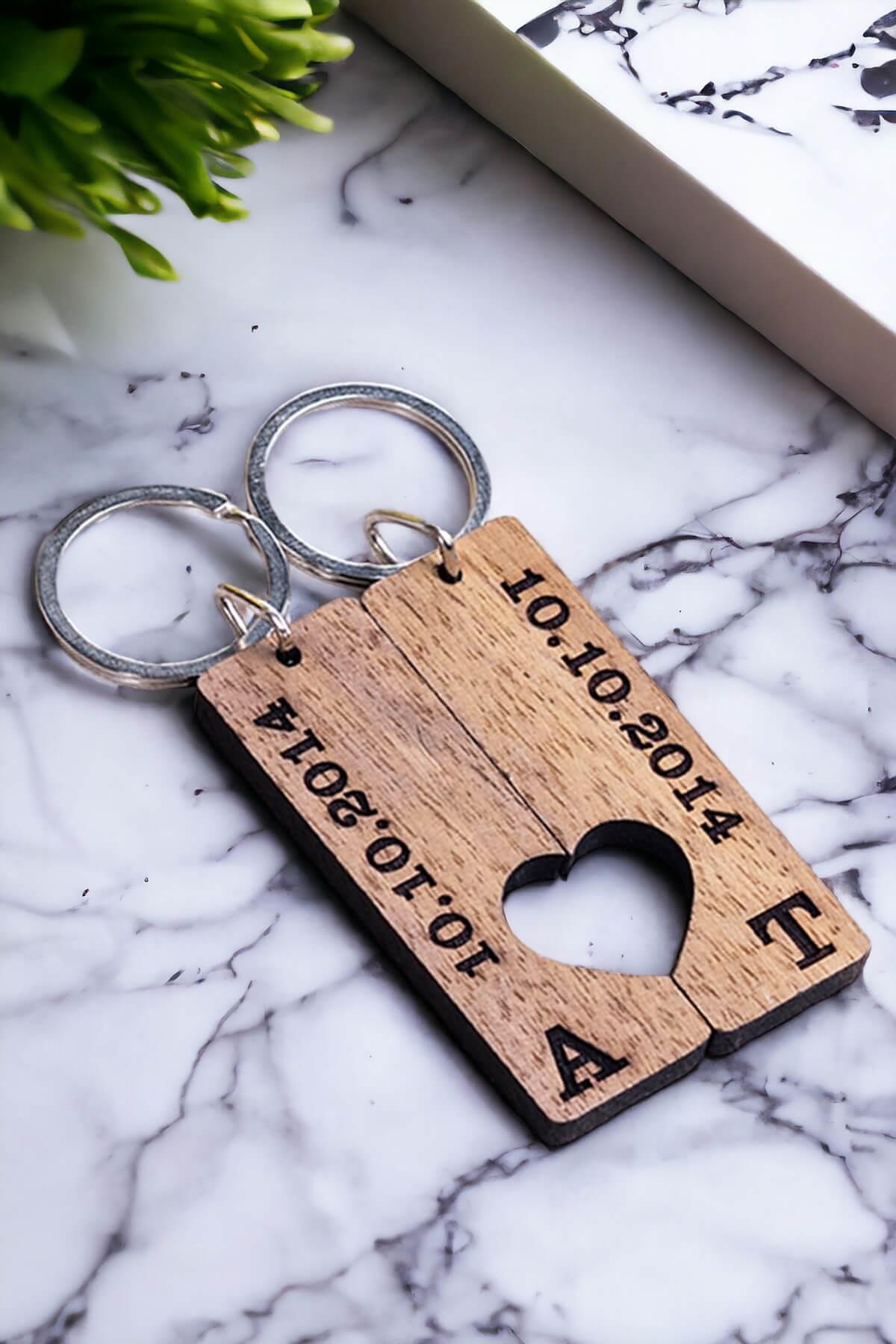 Sevgiliye Hediye Dikdörtgen Tasarım İkili Anahtarlık