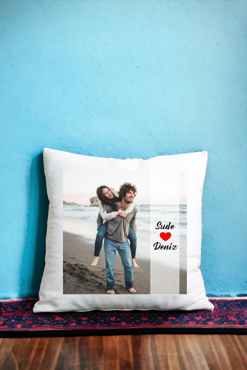 Çiftlere Özel Fotoğraf Baskılı Saten Kare Yastık