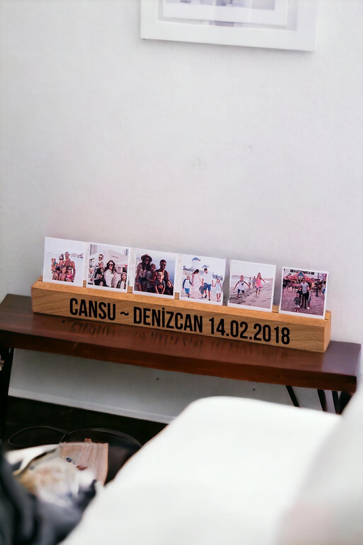 Çiftlere Özel Fotoğraflı ve Tarihli Ahşap Stand