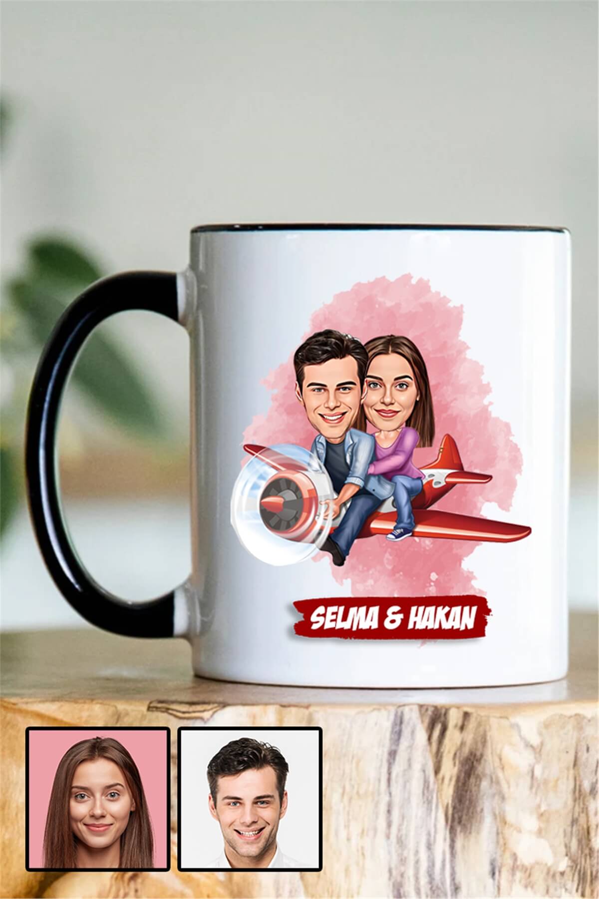 Sevgililere Hediye Karikatürlü İçi Renkli Kupa Bardak