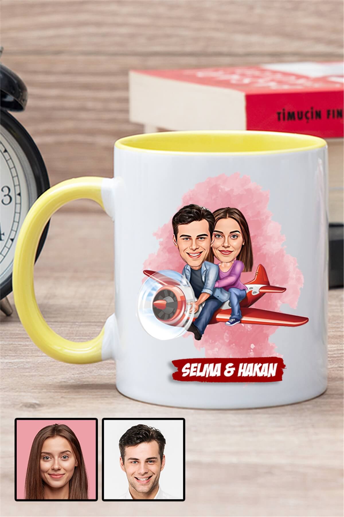 Sevgililere Hediye Karikatürlü İçi Renkli Kupa Bardak