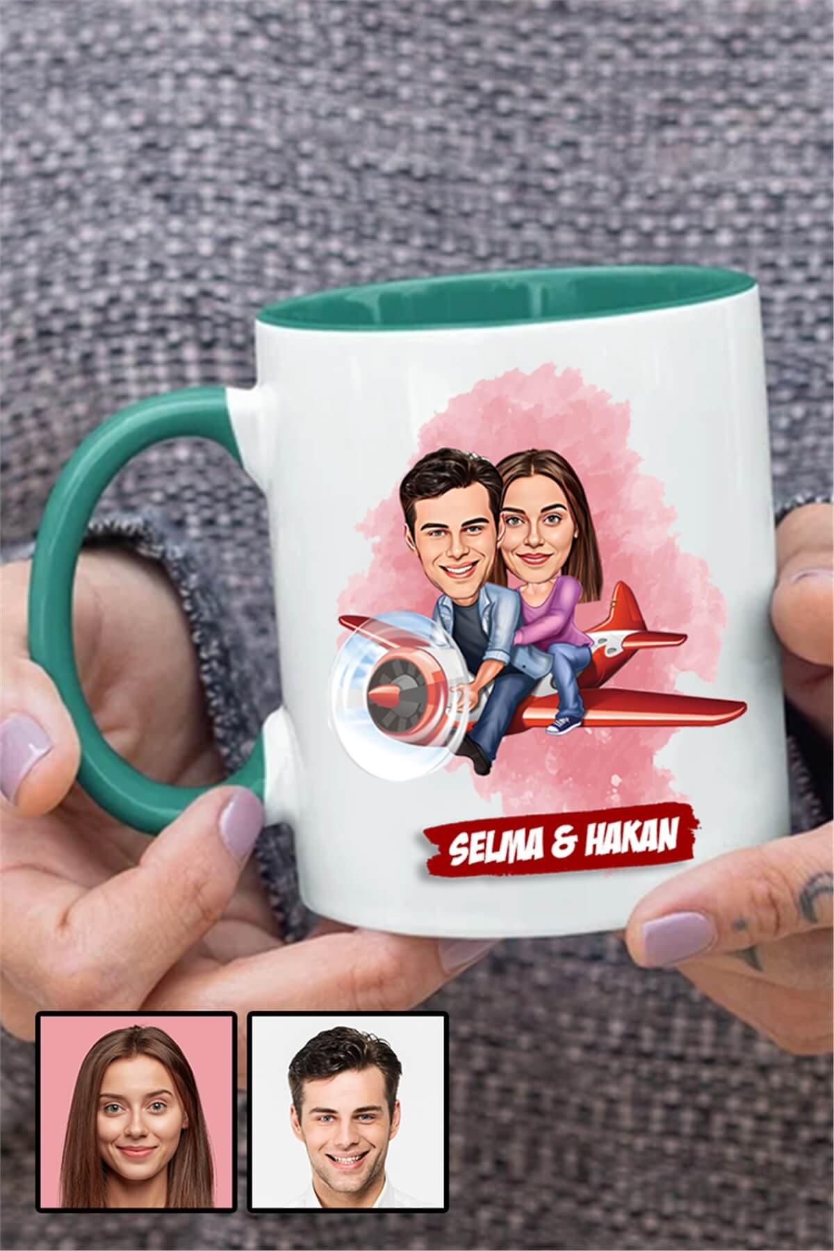 Sevgililere Hediye Karikatürlü İçi Renkli Kupa Bardak