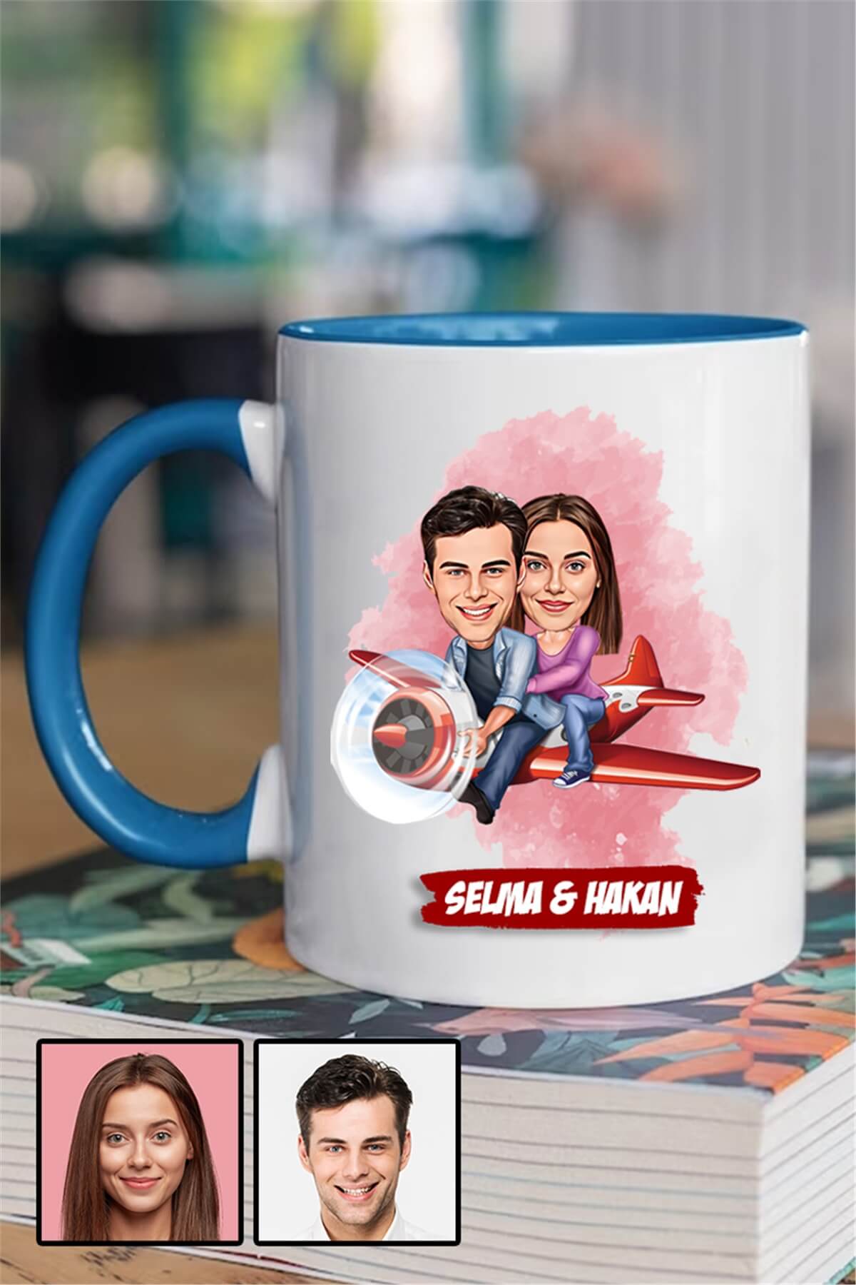 Sevgililere Hediye Karikatürlü İçi Renkli Kupa Bardak