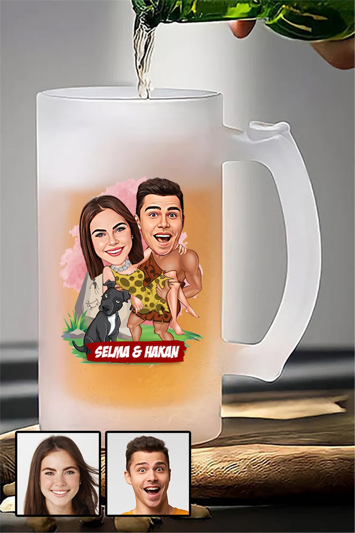 Çiftlere Özel Komik Hediye Karikatürlü Buzlu Cam Bira Bardağı