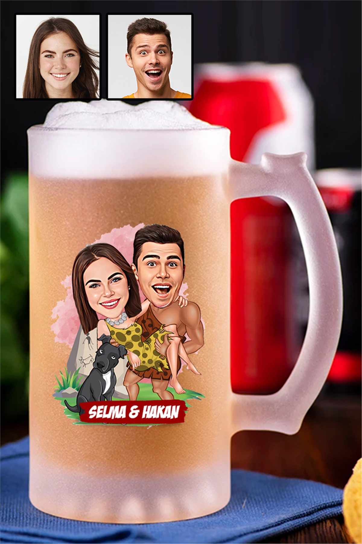 Çiftlere Özel Komik Hediye Karikatürlü Buzlu Cam Bira Bardağı