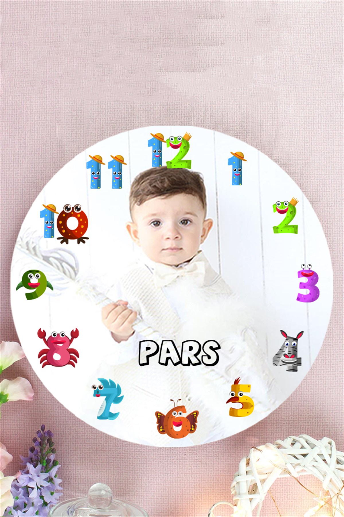 Çocuk Odasına Özel Fotoğraflı Ahşap Duvar Saati