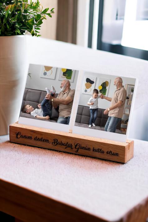 Dedelere Özel Babalar Günü Hediyesi Masaüstü Fotoğraflı Ahşap Stand