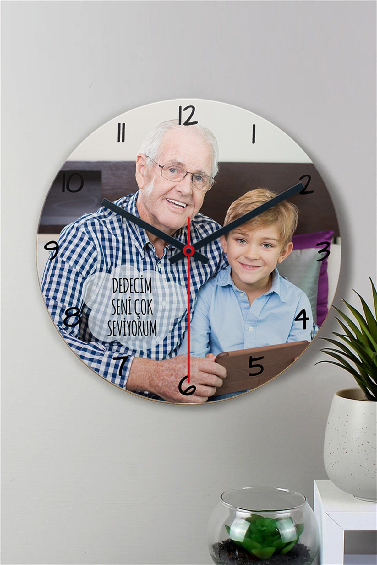 Dedeye Hediye Fotoğraf Baskılı Ahşap Duvar Saati