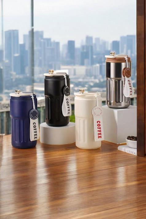 Dijital Sıcaklık Göstergeli ve İpli Promosyon Kırmızı Çelik Termos Bardak 8866-EMR