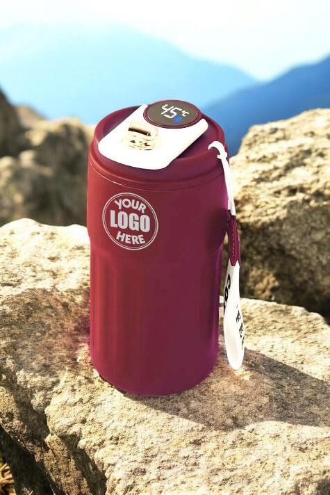 Dijital Sıcaklık Göstergeli ve İpli Promosyon Kırmızı Çelik Termos Bardak 8866-EMR