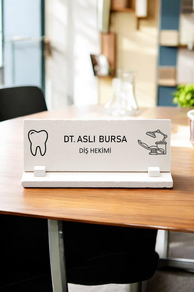 Diş Doktoruna Hediye Doğal Taş Masa İsimliği