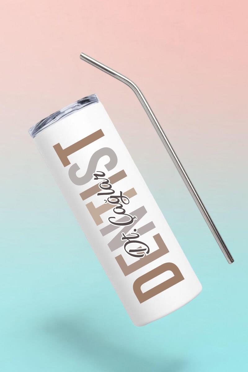 Diş Hekimine Hediye İsme Özel Çelik Pipetli Termos Bardak