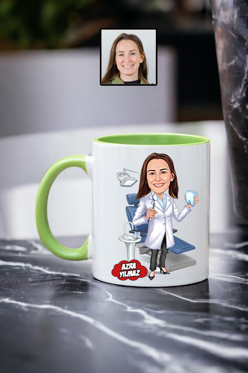 Diş Hekimine Hediye Kadın Diş Hekimi Karikatürlü Kupa Bardak