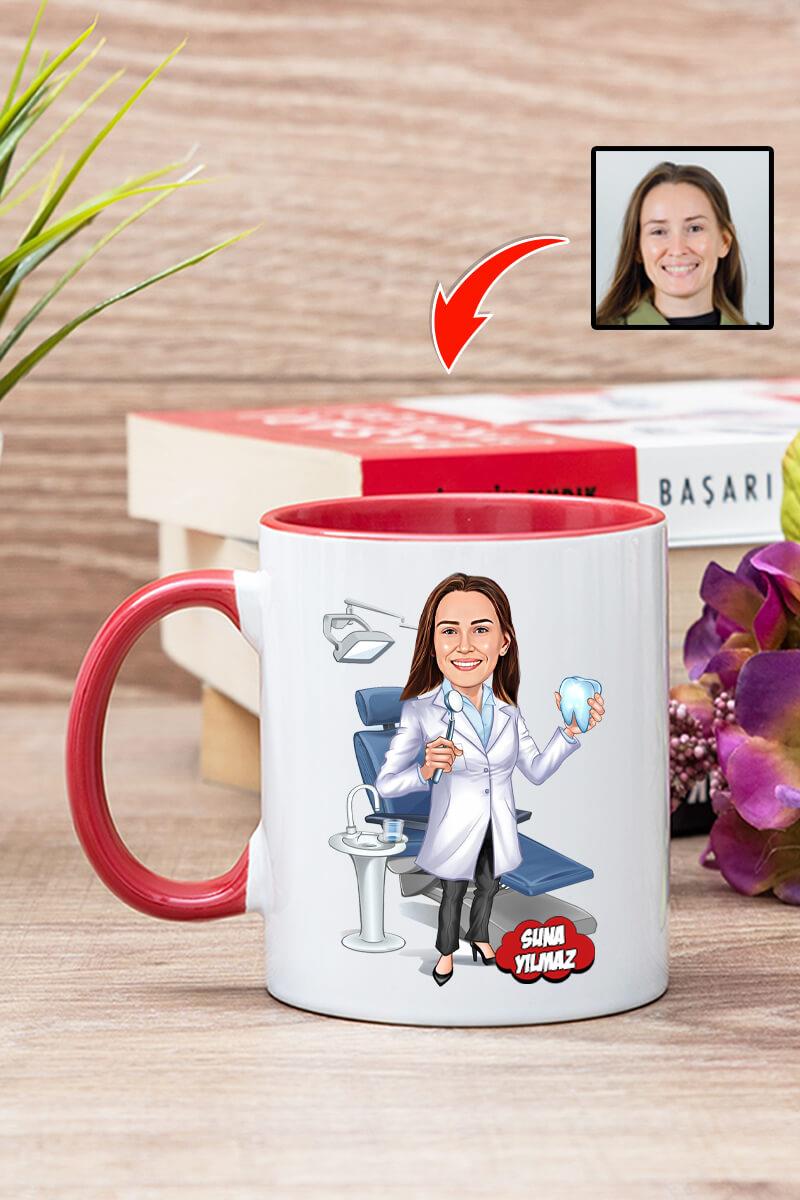 Diş Hekimine Hediye Kişiye Özel Karikatürlü Kupa Bardak