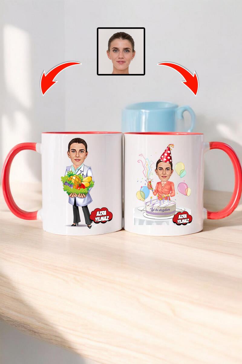 Diyetisyene Doğum Günü Hediyesi Karikatürlü Kupa Bardak