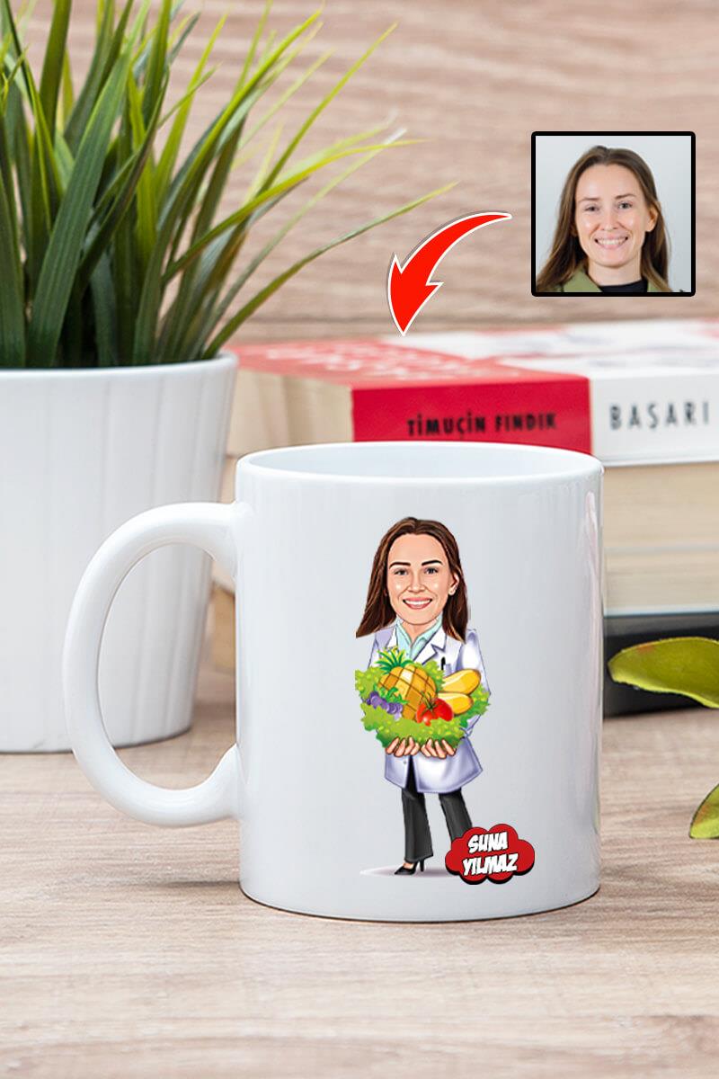 Diyetisyene Hediye Kişiye Özel Karikatürlü Kupa Bardak