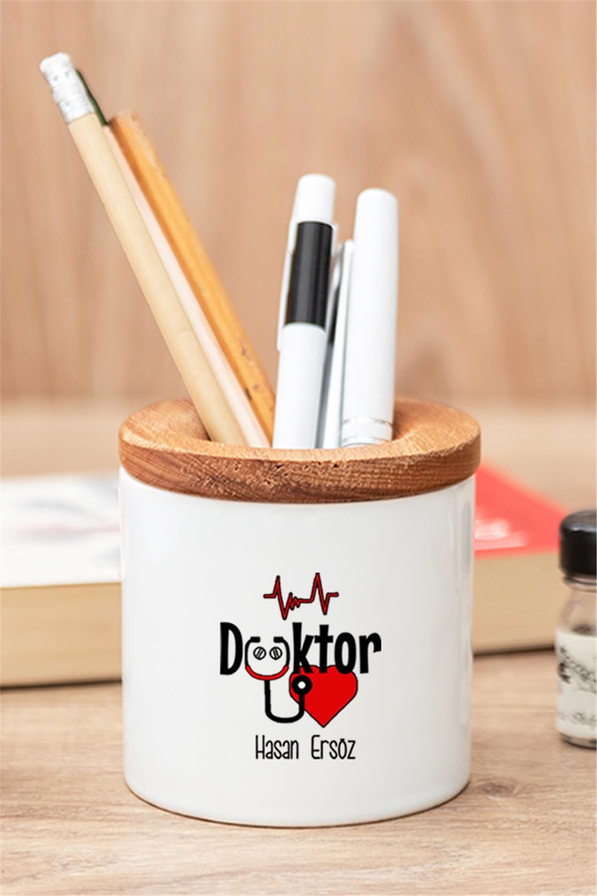 Doktora Hediye Seti Ahşap Altlıklı Fincan ve Kalemlik