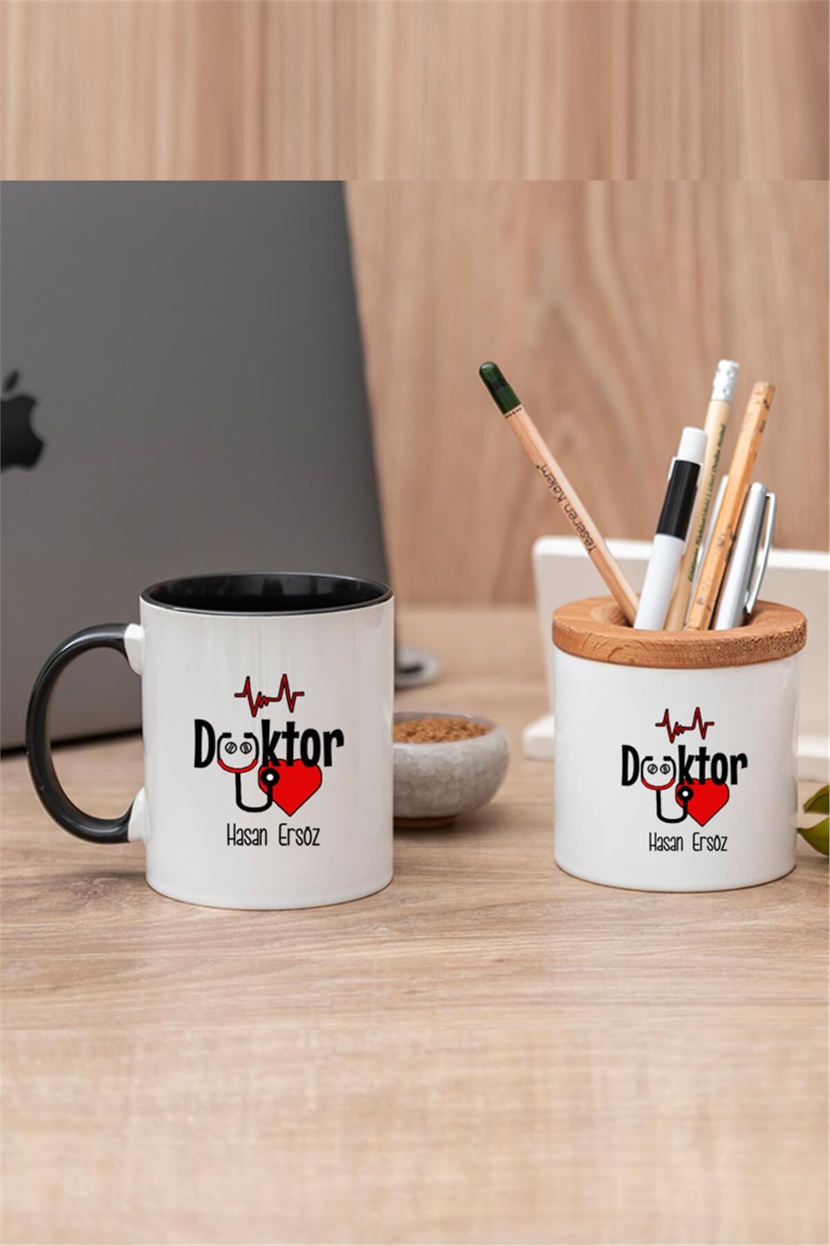 Doktor Hediye Seti Renkli Kupa Bardak ve Kalemlik