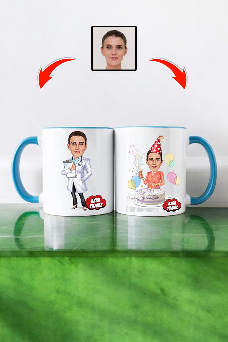 Doktora Doğum Günü Hediyesi Kadın Doktor Karikatürlü Kupa Bardak