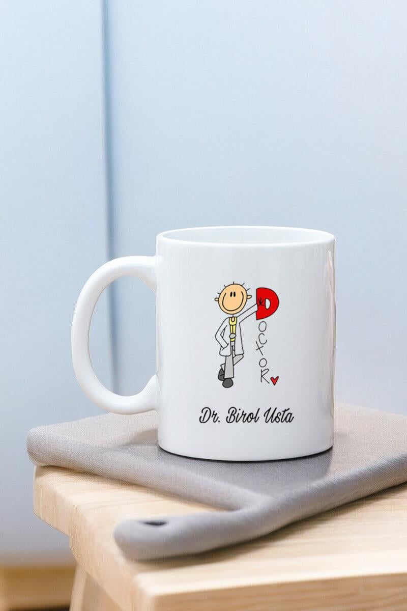Doktora Hediye Doktor Karikatürü Beyaz Kupa Bardak