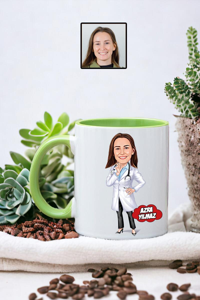 Doktora Hediye Kadın Doktor Karikatürlü Kişiye Özel Kupa Bardak