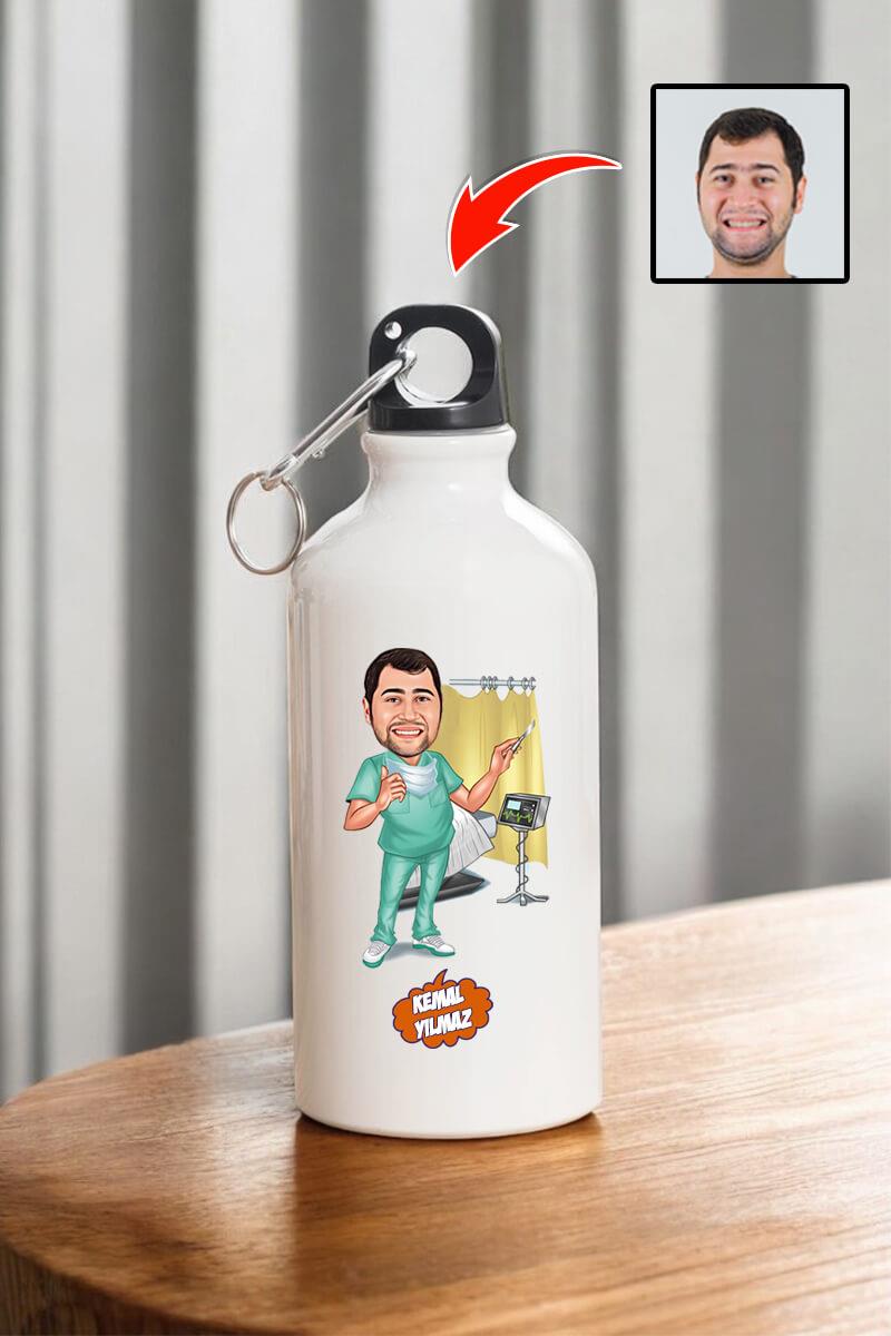 Doktora Hediye Karikatürlü 600ml Metal Su Matarası