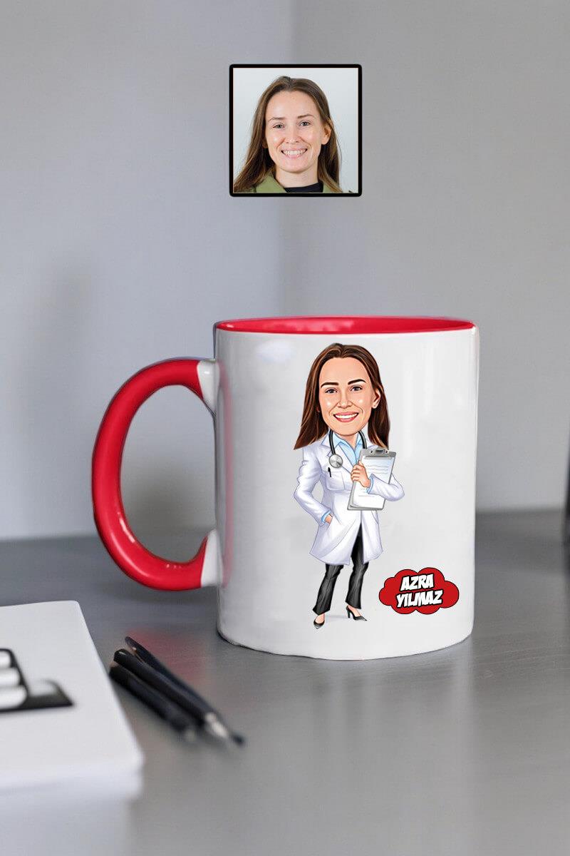 Doktora Teşekkür Hediyesi Karikatürlü Kupa Bardak