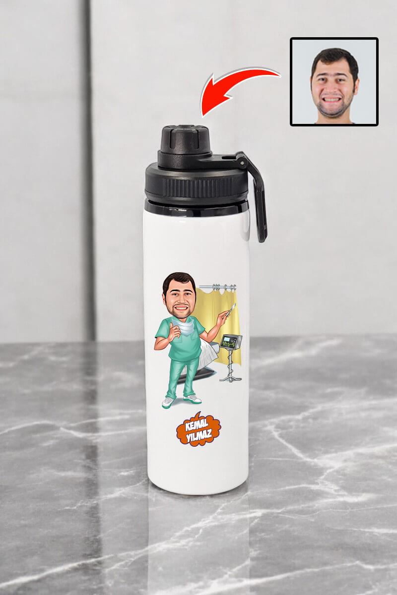 Doktorlara Özel Karikatür Baskılı 850ml Kişiye Özel Su Matarası